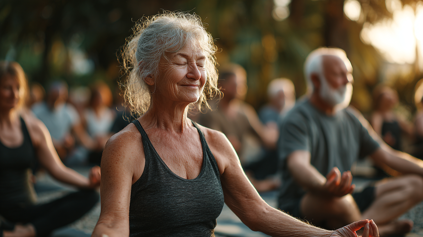 Група хора практикуват йога заедно